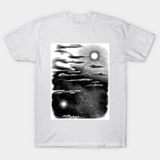 Sun Shining Moon Stars Night Sky 1950 Dirk van Gelder T-Shirt